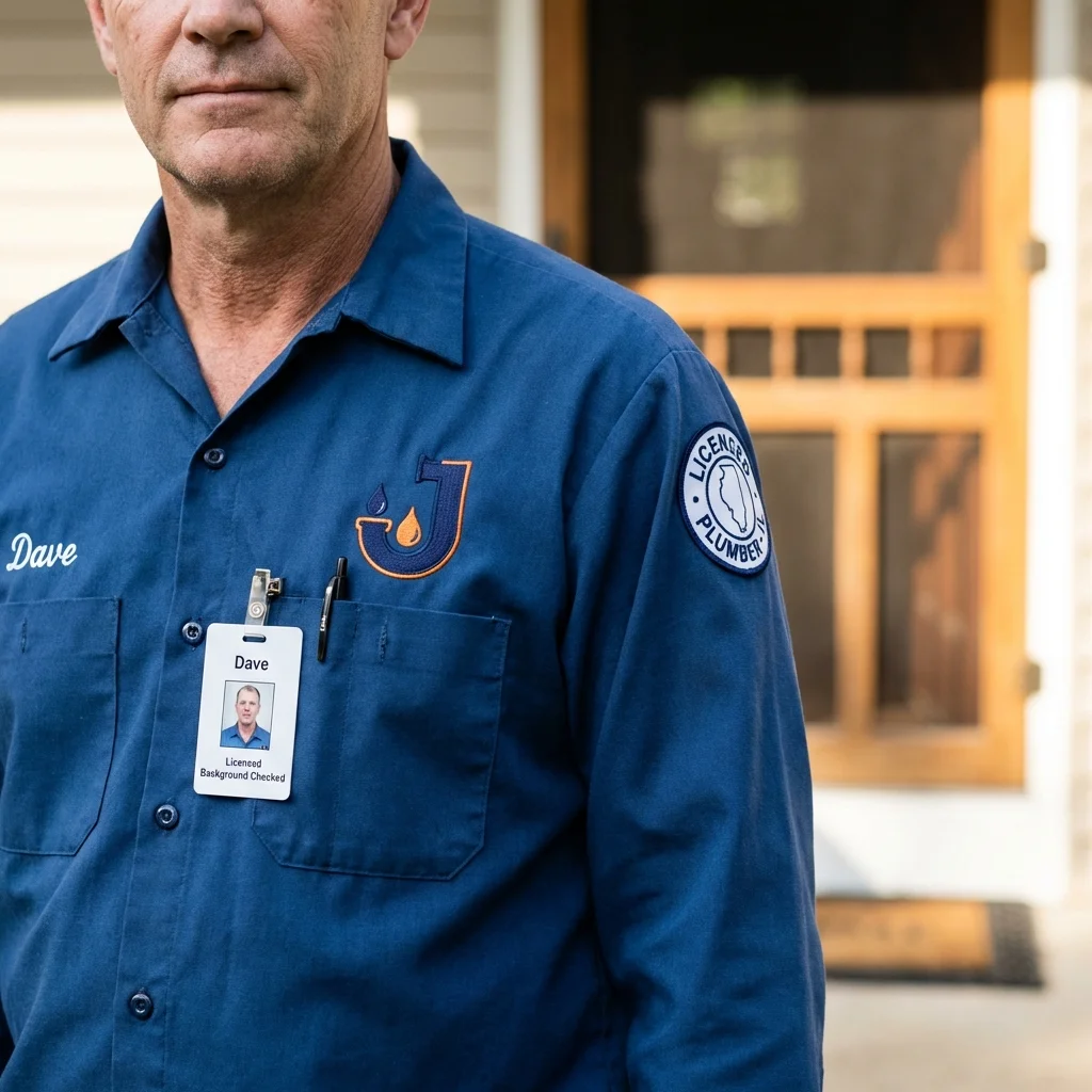 Licensed plumber showing ID badge in Robertsdale, AL