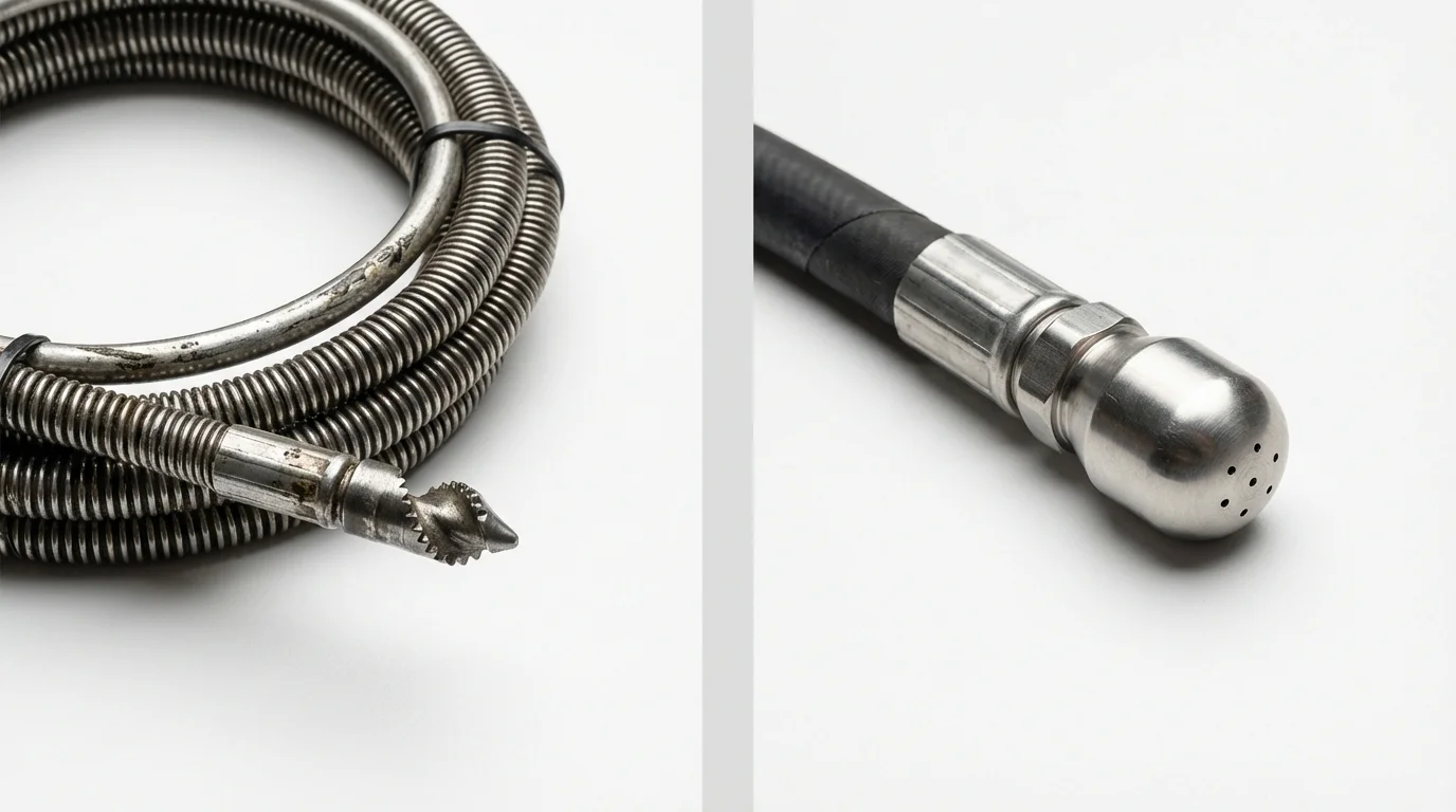 Drain snake cable and hydro jetting nozzle used for drain cleaning in Robertsdale, AL