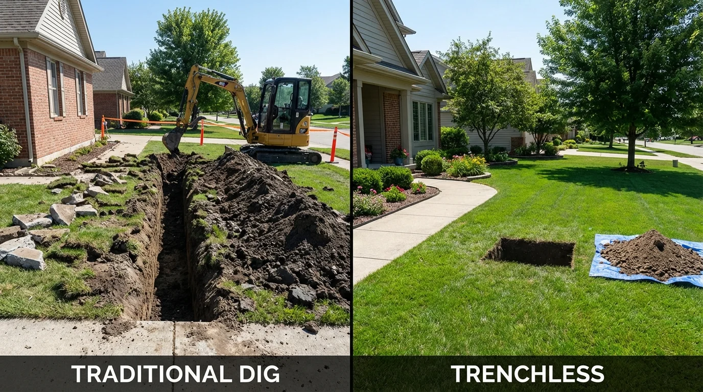 Trenchless sewer repair with minimal yard damage versus traditional excavation in Robertsdale, AL
